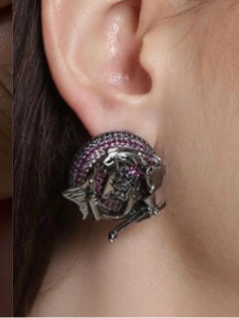 Women's Silver Stud Earrings with Pink and Purple Accents